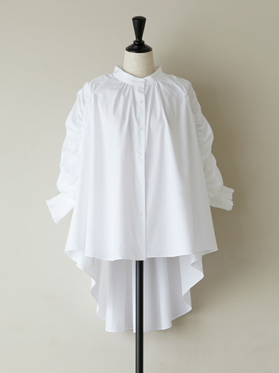 STAND-COLLAR GATHER BLOUSE | romile