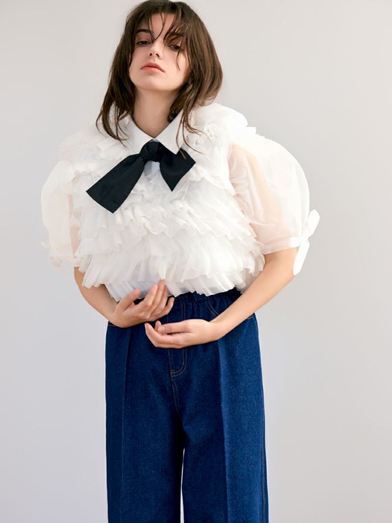 Romile AME BLOUSE 　ホワイト　トップス　リボン付き AME BLOUSE（WHITE） | romile