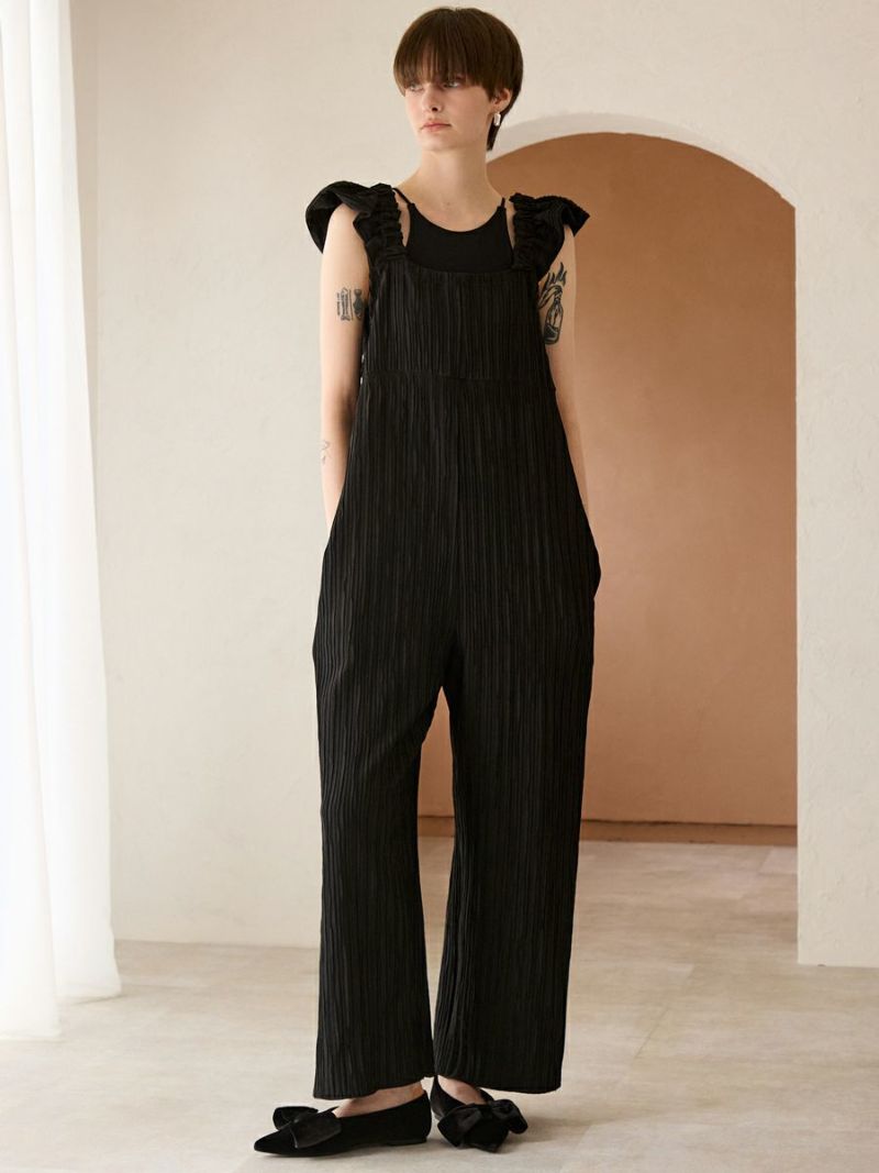 先行予約10％OFF】RIB FRILL JUMPSUIT part2（BLACK） | romile