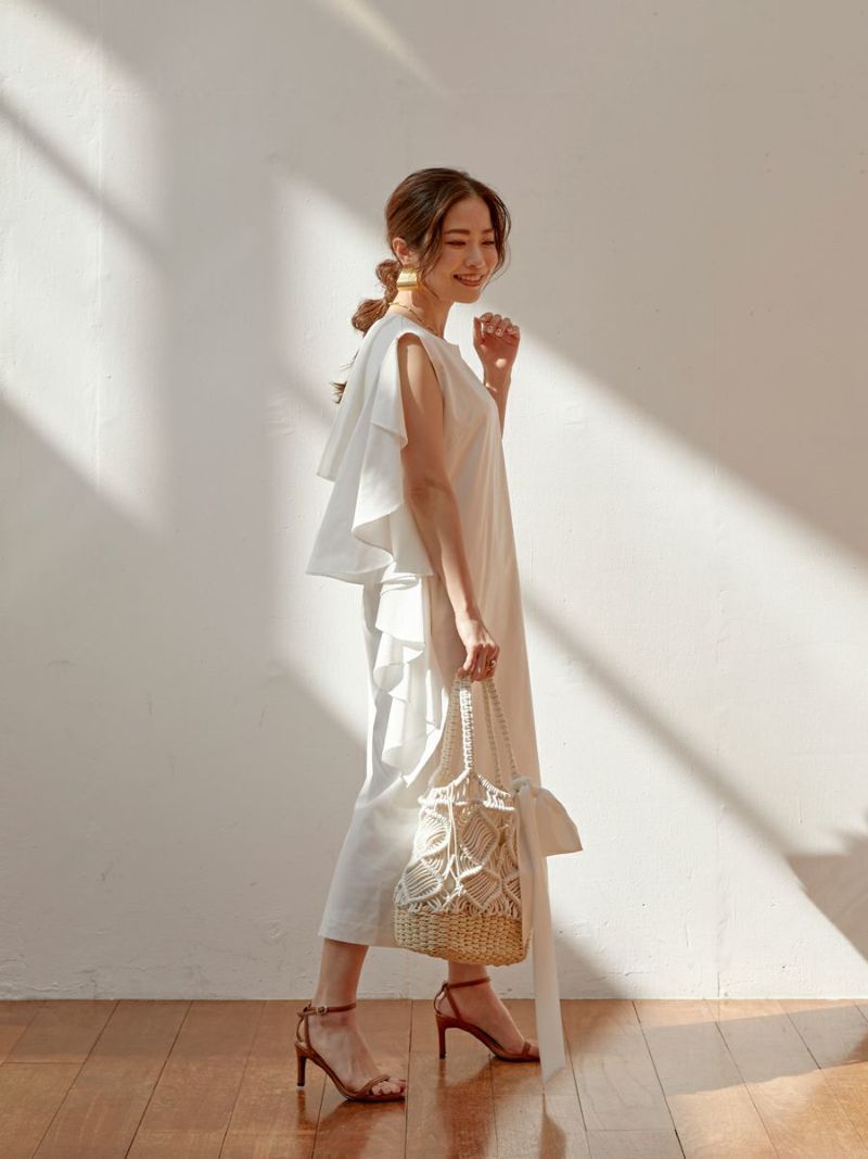 FRILL ASYMMETRY ONE-PIECE（WHITE） | romile