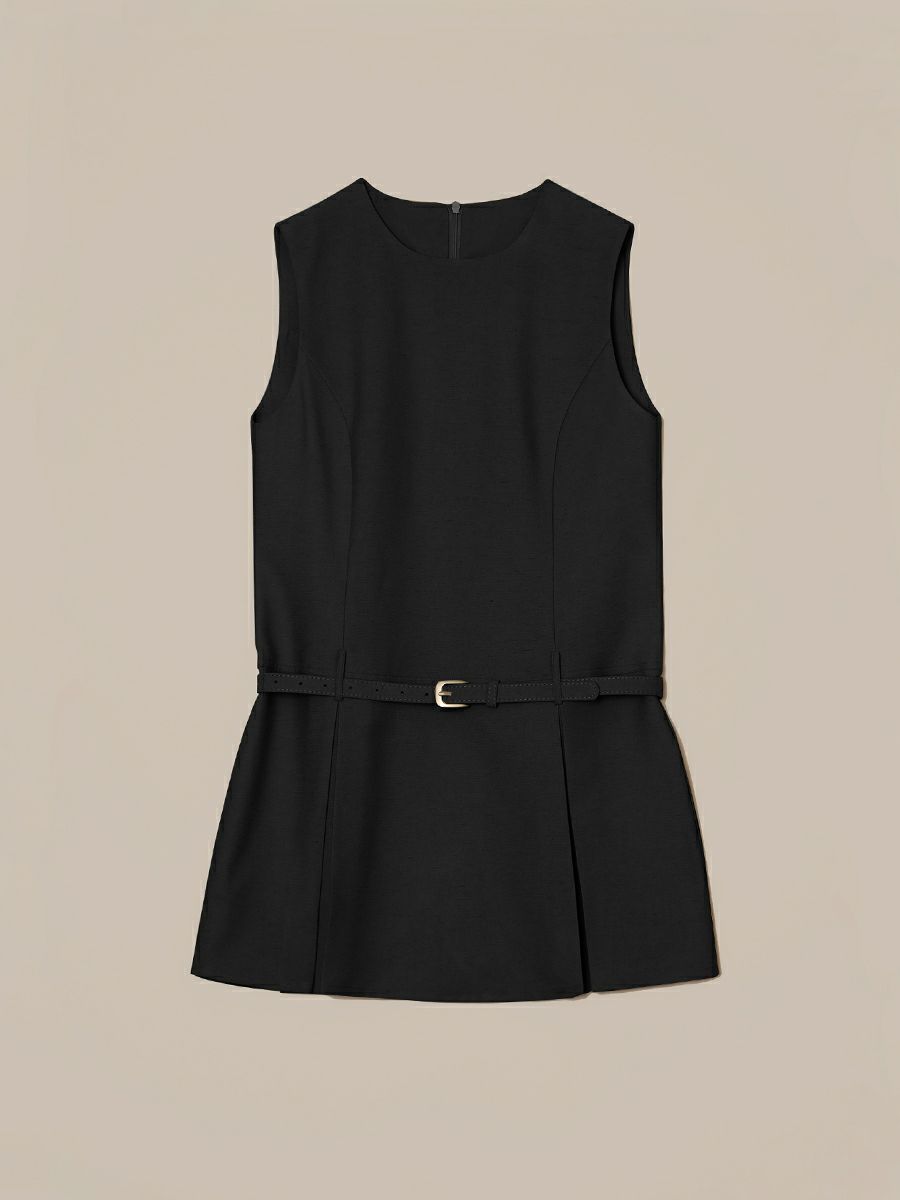 LINEN-LIKE SHORT ALL-IN-ONE（BLACK） | romile