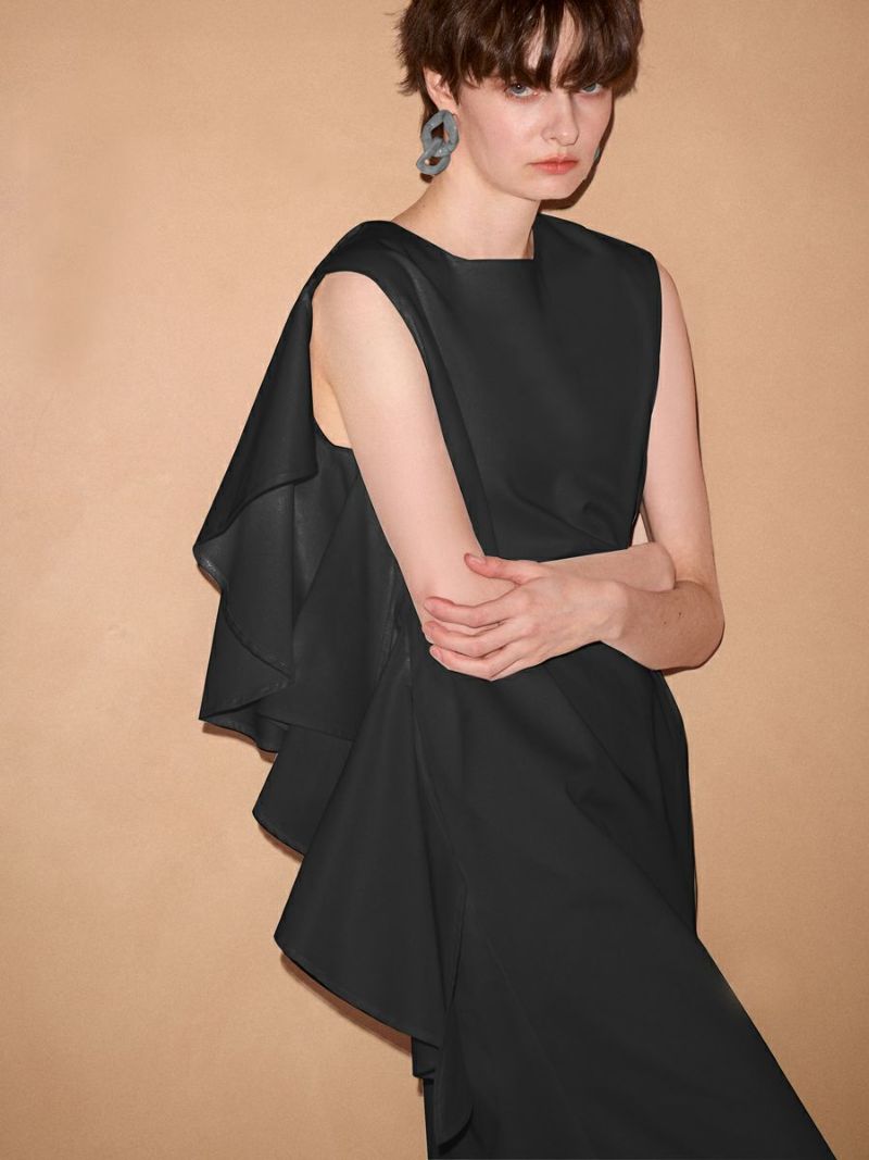 FRILL ASYMMETRY ONE-PIECE（BLACK） | romile