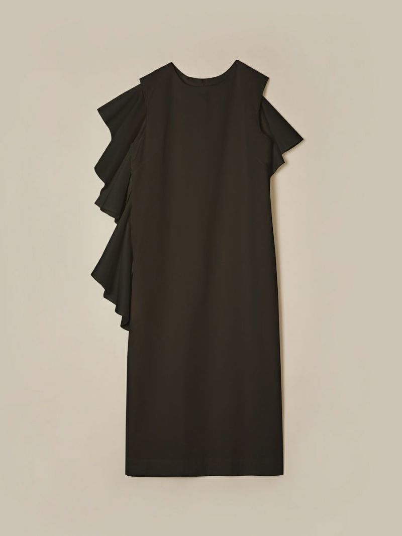 黒フリルアシンメトリックワンピース FRILL ASYMMETRY ONE-PIECE（BLACK） | romile