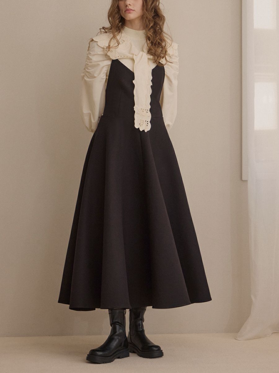 BACK CROSS JUMPER ONE-PIECE（BLACK） | romile