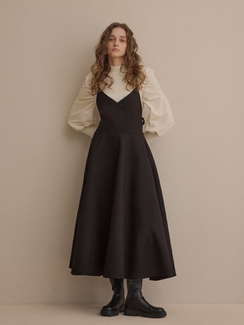 BACK CROSS JUMPER ONE-PIECE（BLACK） | romile