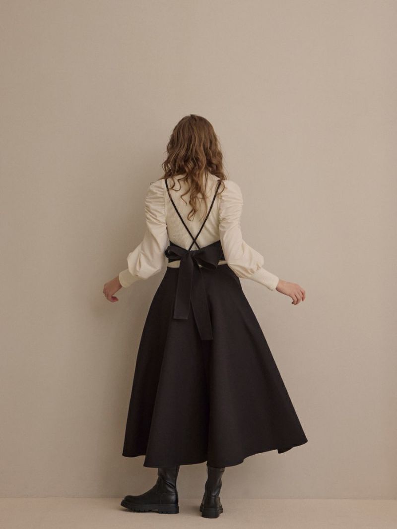 BACK CROSS JUMPER ONE-PIECE（BLACK） | romile